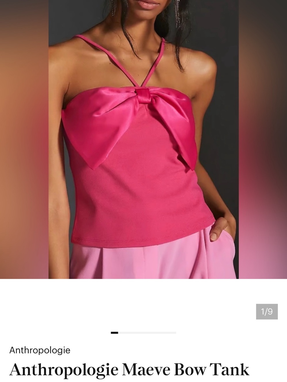Anthropologie Maeve Hot Pink Satin Bow Tank